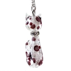 Handmade Cat Shaped Murano Glass with Silver Foil- Silver Leopard Print
