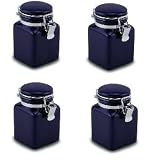 Set of 4 Blue Ceramic Spice Canister Jar with Stainless Steel Clasp - 6 Oz