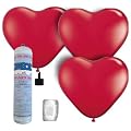 Helium Ballongas Set mit 12 roten Herz-Luftballons �28 cm, Ballonband und Heliumflasche