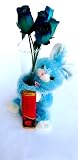 Glass Bud Vase With Plush Blue Bunny Rabbit Stuffed Animal & Premium Chocolate Godiva Candy Bar