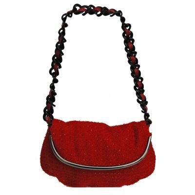 Abendtasche aus rotem Stoff mit glitzernden eingewebten F&auml;den, ca. 26x22x8 cm, drap Barcelona