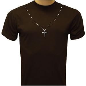 Rhinestone Cross and Necklace T-shirt, Mens Rhinestones Cross Shirt