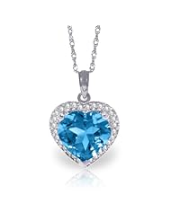 14K Gold Genuine Diamond & Heart-shaped Blue Topaz Pendant Necklace