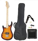 Left Handed Beginner Electric Guitar Package with Amp Case Picks Strap Starter Value Pack in Vintage Sunburst