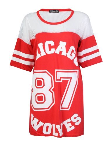 Forever Women's Chicago 87 Wolves Print Fishnet Oversize Baggy Top