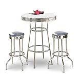 Chrome Bar Table & 2 Chrome Glitter Silver Vinyl Seat Barstools