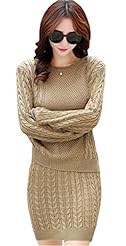 Knit Sweater Elasticized   Waistline Long Sleeves  Dress