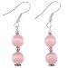 EXP Handmade Pink Cat's Eye Dangle Earrings With Silver Beads