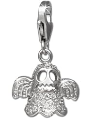 SilberDream Charm ghos with white zirconia, 925 Sterling Silver Charms Pendant with Lobster Clasp for Charms Bracelet, Necklace or Charms Carrier FC3143