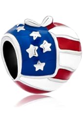 Pugster America Usa Flag Heart Love Apple Bead Fits Pandora Charms Bracelet