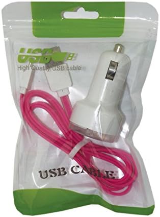 High Quality USB Cable &amp; Car Charger Combo, Sync and charge Cable &amp; Car Charger for I Phone 5/5S/6/6S [12 Month Warranty] (Pink)