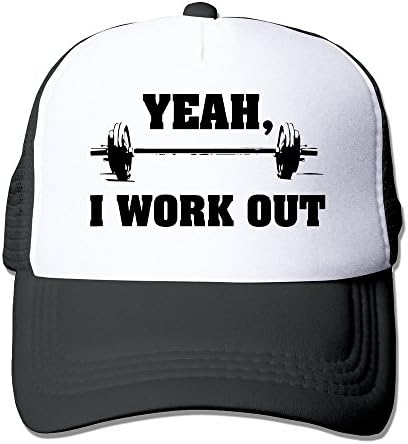 Handson Unisex Mesh Yeah I Work Out Weightlifting Logo Dancing Cap Hat Black