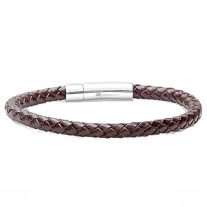 Braided Dark Brown Leather Mens Bracelet 6 mm 8 1/2 inches with Locking Stainless Steel Clasp