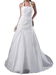 Ruched  Satin/Taffeta Halter  Dress with a Court Train  With Pearls