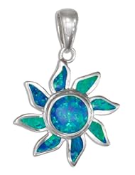 Sterling Silver Lab Created Blue Opal Sun Pendant