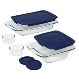 PyrexEasyGrab8pieceBakeandStoresetincludes1-ea3quartoblong,8inchsquare,2-ea1cuproundstoragedisheswithblueplasticcovers