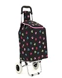 Folding Shopping Market Cart Bag on Wheels ~ Black / Paw Prints