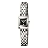 Gucci Women`s YA128507 G Frame Square Steel Bracelet Black Diamond Dial Watch