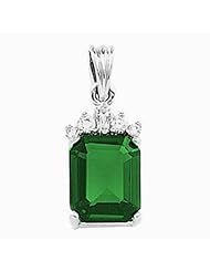 14K White Gold Emerald Cut Chatham Created Emerald and Diamond Pendant -- LIFETIME WARRANTY