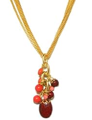 Rachel Reinhardt "Caroline" 14k Gold Plated Multi-Chain Necklace with Red Turquoise and Coral Bead Cluster