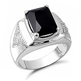 Sterling Silver Black Emerald Cut CZ Mens Ring Sizes 8 to 15