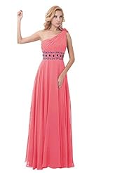 One Shoulder Chiffon Lace Beaded Bridesmaid Dress 
