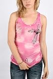 Affliction Clove Juniors V-Neck Tank Top - Pink Brush Bleach Wash