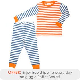giggle Better Basics Striped Long Johns - Blue/Orange (Organic Cotton)