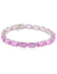 Sterling Silver Emerald-Cut Created Pink Sapphire with Diamond-Accent Bracelet, 7.50"