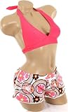 Juniors Trendy Summer Board Shorts Pink and Brown Multi Color Flower Beach Wear Swimsuit Coverup