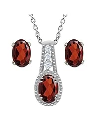 2.08 Ct Oval Red Garnet 14K White Gold Pendant Earrings Set