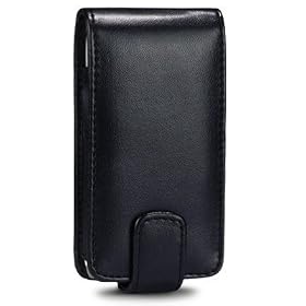 BLACK PU LEATHER VERTICAL CASE FOR SONY ERICSSON XPERIA MINI PRO (SK17i) - HIGH QUALITY FLIP PHONE COVER + 2 SCREEN PROTECTORS
