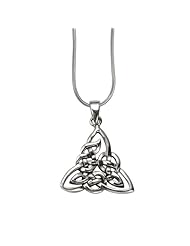 Chuvora .925 Sterling Silver Celtic Trinity Knot/ Celtic Triquetra Pendant with Rhodium Plated Chain Necklace w/ Lobster clasp 18" - Nickel Free