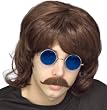 Mens 60s 70s Retro Disco Long Brown Shag Costume Wig Adult