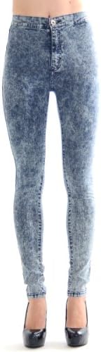 High-Waisted Acid Wash Skinny Jeans (Denim)-Denim-7