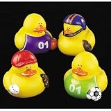 sport Helmet :One Dozen (12) Assorted Sports Rubber Duckys Toy