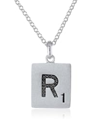 Scrabble 925 Sterling Silver 0.057ct Diamond Initial R Pendant Necklace, 18"