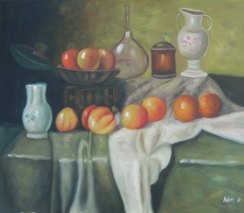 20X24 inch Hand-painted Still Life Oil Painting Wine&Fruits