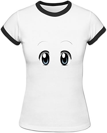 MICEN Women's Bright Anime Eyes T Shirt Short Sleeve Blackwhite S White