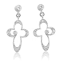 14k White Gold 4 Leaf Clovers Drop Diamond Earrings - 0.25 carat