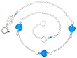Sterling Silver Rollo Links 9 Anklet, w/ Heart-shaped Blue-colored Crystals