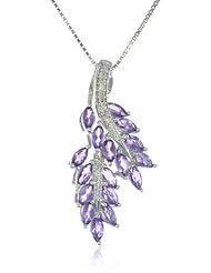 Sterling Silver Amethyst and Diamond Accent Double Leaf Pendant Necklace, 18"