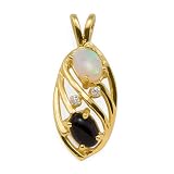 Black Coral Pendant with Opal in 14K Yellow Gold