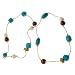 Turquoise Blue Beaded Long Collar Necklace with Crochet and Wood Beads