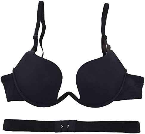 Desiraa Women Push Up Bra Deep U Low Cut And Convertible Backless Invisible Bra 38B Black