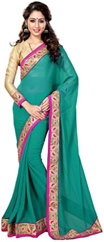 Mirchi Fashion Women's Designer Lace Work Wedding Traditional Indian Saree Teal