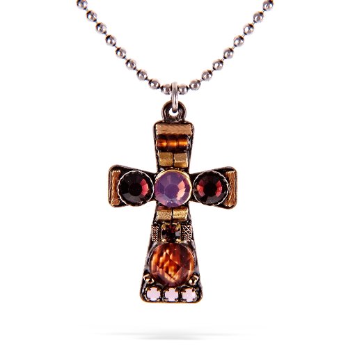Ayala Bar Cross Necklace - The Classic Collection - in Warm Copper, Violet and Gold Tones #5188BR ANK ONK