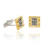 Designer Two Tone Vermeil (24k Gold over Sterling Silver) and Silver Rolex Style Black cz Mens Cuff Links Cufflink
