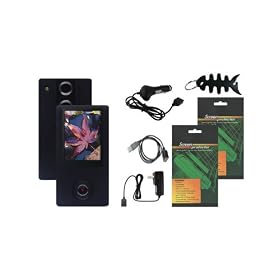 iShoppingdeals - Premium Accessory Bundle Combo for Sony Bloggie 3D MHS-FS3 8GB 4 Hours: Black Skin Case Cover, USB Data Cable, Car Charger, Travel Wall AC Charger, Screen Protector, and Smart Cord Wrap