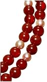 Dyed Red Agate Bead and Freshwater Cultured Pearl Double Strand Necklace